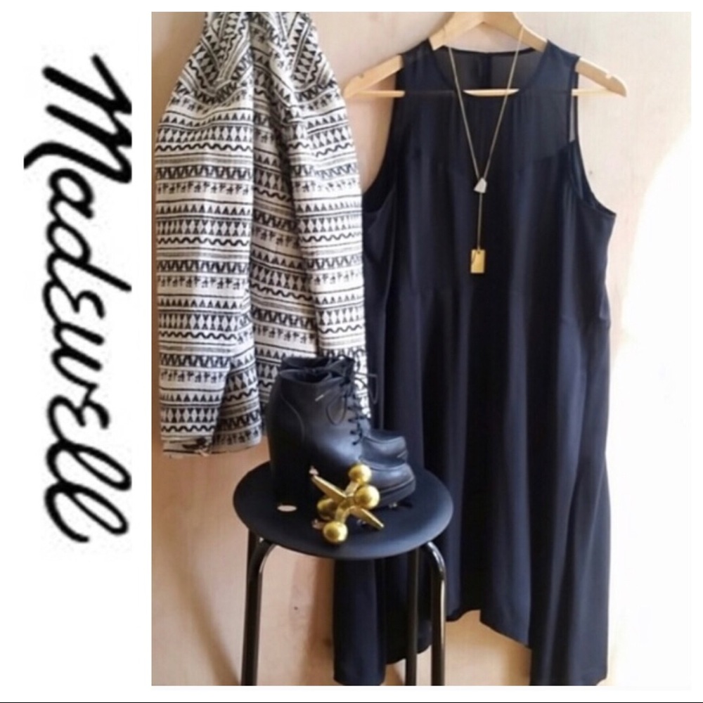 💕SALE💕 NWT Madewell Black Silk Parkwell Dress - Picture 4 of 11